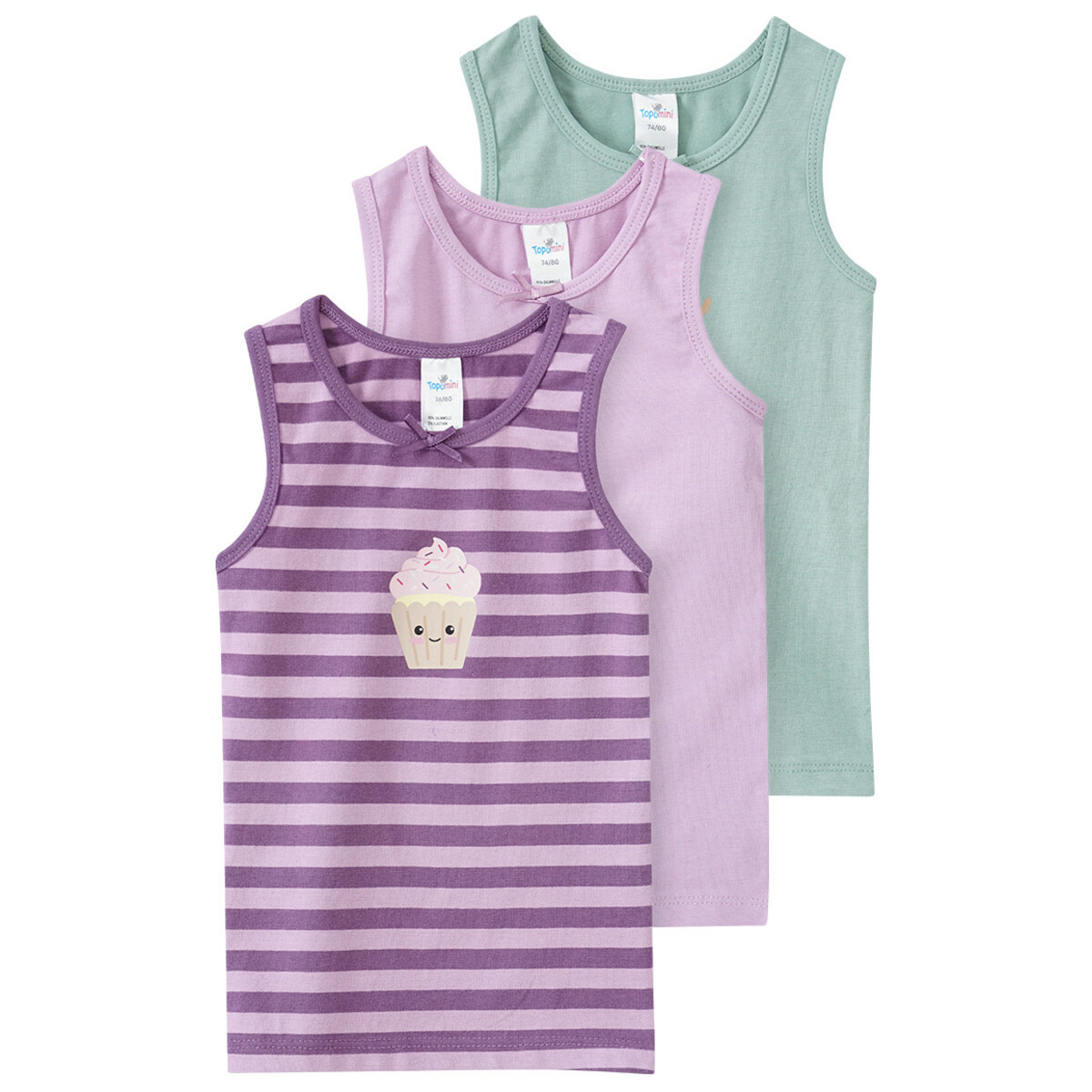 Bild 1 von 3 Baby Unterhemden in verschiedenen Dessins LILA / GRÜN