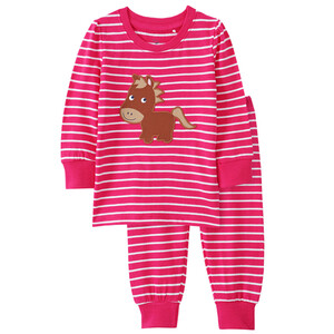 Baby Schlafanzug mit Pferdchen-Applikation PINK / WEISS