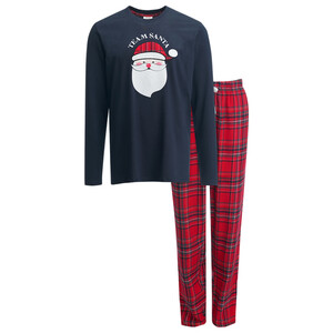 Herren Weihnachtsschlafanzug mit Santa-Motiv DUNKELBLAU / DUNKELROT