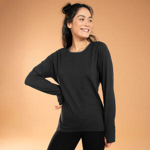 Langarmshirt Yoga Damen - schwarz Schwarz