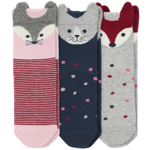 3 Paar Mädchen Socken mit Tier-Motiven HELLGRAU / DUNKELBLAU / ROSA