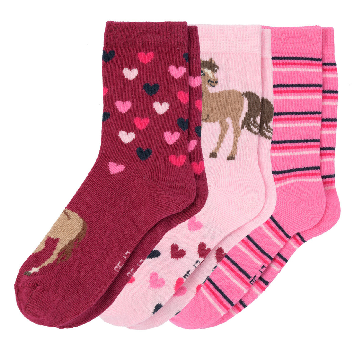 Bild 1 von 3 Paar Mädchen Socken mit Pferde-Motiven ROSA / PINK