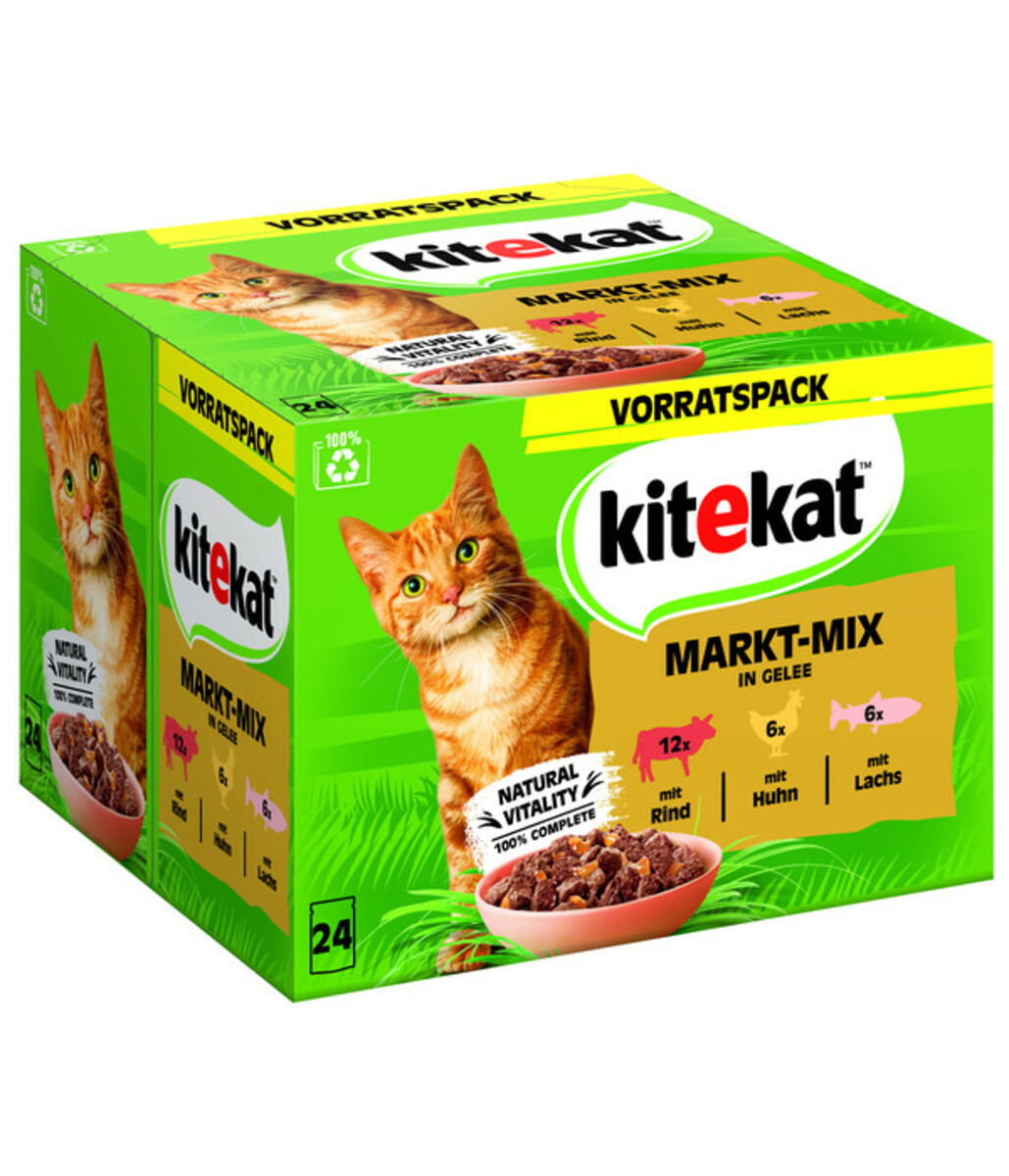 Bild 1 von KITEKAT® Nassfutter für Katzen Multipack Markt-Mix in Gelee, Adult, 24 x 85 g