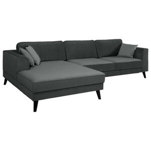 Mid.you Ecksofa, Dunkelgrau, Textil, Wenge, 5-Sitzer, Ottomane links, L-Form, 308x167 cm, seitenverkehrt erhältlich, Hocker Rücken echt, Armteil links, rechts, Wohnzimmer, Sofas & Couches, Wohnland