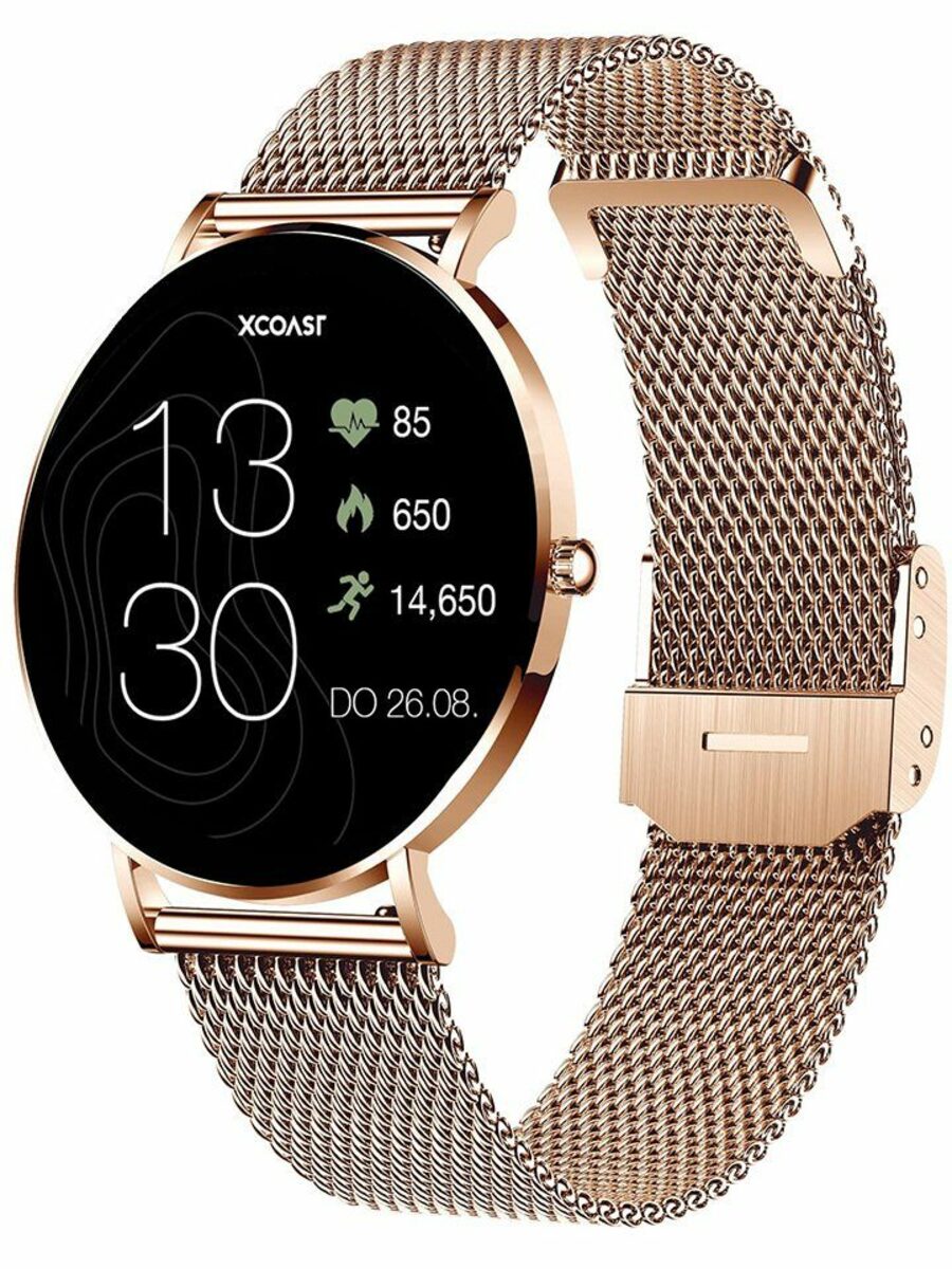 Bild 1 von XCOAST SIONA 2 Damen Smartwatch (4,2 cm/1,3 Zoll, iOS & Android) Rosegold (hell), Fitness Tracker, 3-tlg., neueste Generation, Wasserdicht, Ultra flach, Puls, Blutdruck, brillante Farben