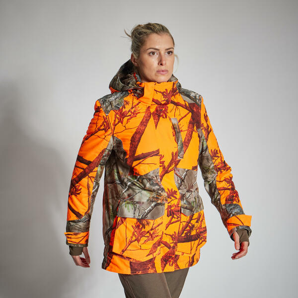 Bild 1 von Jagdjacke Regenjacke 500 Damen 3-in-1 warm geräuscharm camouflage/orange Orange