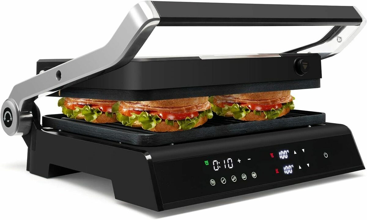 Bild 1 von KOMFOTTEU Kontaktgrill Panini Pressgrill, 2000,00 W, 0-4H Timer, LED-Anzeige, 180° aufklappbar