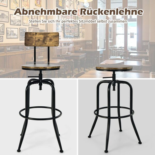 Bild 4 von COSTWAY Barhocker (2er Set), drehbar & höhenverstellbar, abnehmbare Lehne