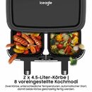 Bild 4 von iceagle Heißluftfritteuse Heißluftfritteuse mit Doppelkammer, 9L Airfryer 2 Körben, 8 Programme, 2600,00 W, 4.5L+4.5L, Ohne Öl Fritteuse Heizluft LED-Touchscreen Edelstahl