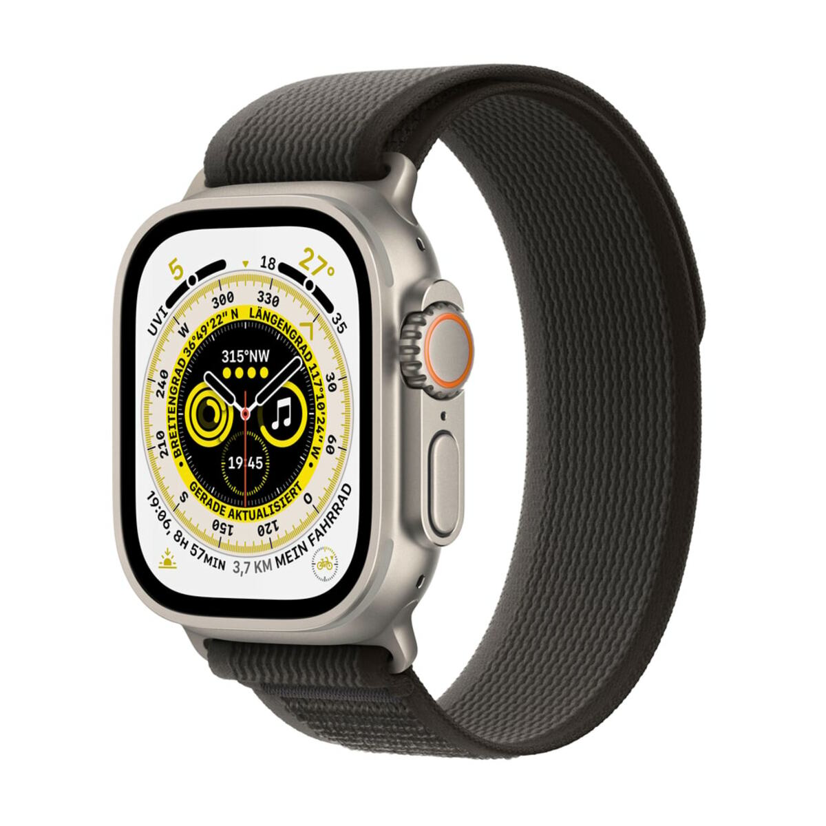 Bild 1 von Watch Ultra GPS + Cellular 49mm Titangehäuse mit Trail Loop Armband Schwarz/Grau - M/L - 0%-Finanzierung (PayPal)