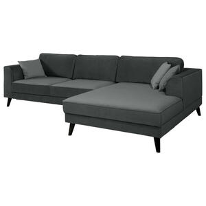 Mid.you Ecksofa, Dunkelgrau, Textil, Wenge, 4-Sitzer, Ottomane rechts, L-Form, 277x167 cm, Typenauswahl, Stoffauswahl, seitenverkehrt erhältlich, Hocker Rücken echt, Armteil links, rechts, Wohnzimm