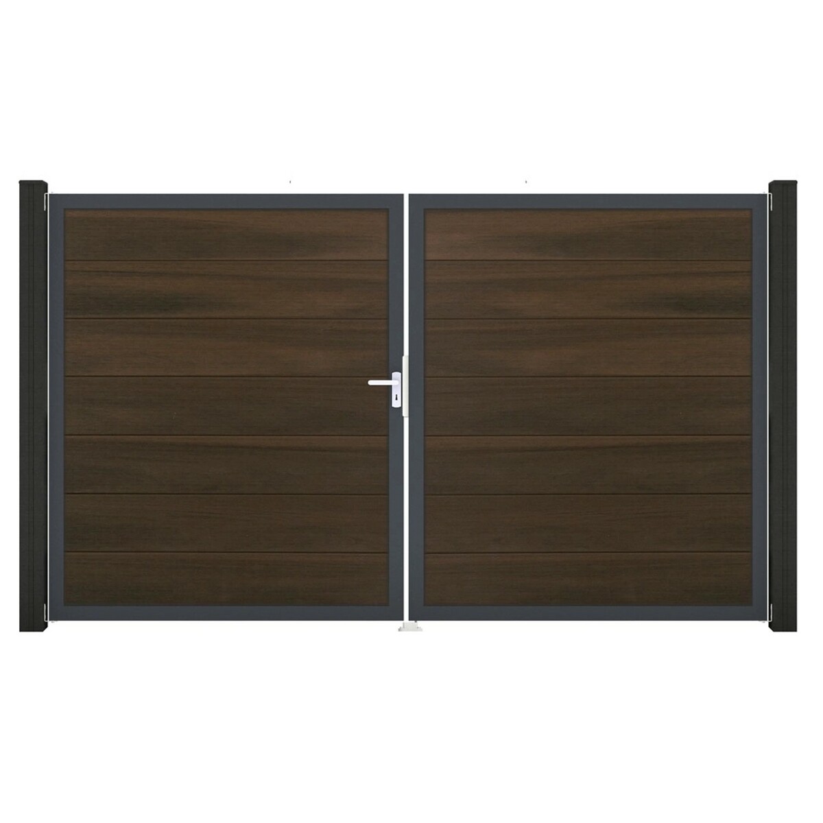 Bild 1 von GroJa Steckzaun Tor Grande DIN Links DB Walnuss co-extrudiert