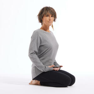 Langarmshirt Damen Yoga Biobaumwolle - grau Grau