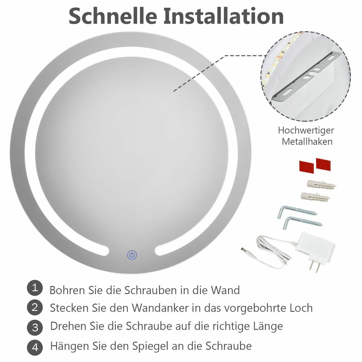 Bild 4 von COSTWAY LED-Lichtspiegel Badzimmerspiegel, 50cm rund