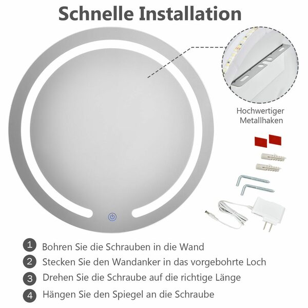 Bild 4 von COSTWAY LED-Lichtspiegel Badzimmerspiegel, 50cm rund
