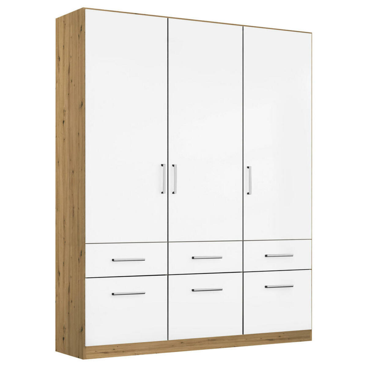 Bild 1 von Rauch Möbel Drehtürenschrank, Eiche Artisan, Kunststoff, 6 Schubladen, 136x210x54 cm, Blauer Engel, Made in Germany, Schlafzimmer, Kleiderschränke, 3- türige Kleiderschränke