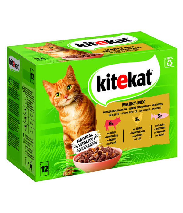 Bild 1 von KITEKAT® Nassfutter für Katzen Multipack Markt-Mix in Gelee, Adult, 12 x 85 g