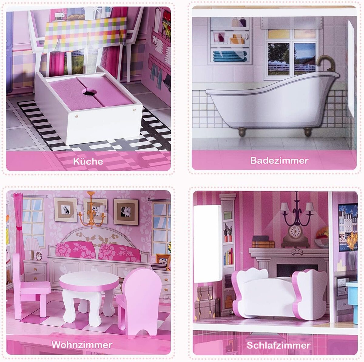 Bild 3 von KOMFOTTEU Puppenhaus Puppenstube, 3 Etagen, mit Möbeln und Zubehör