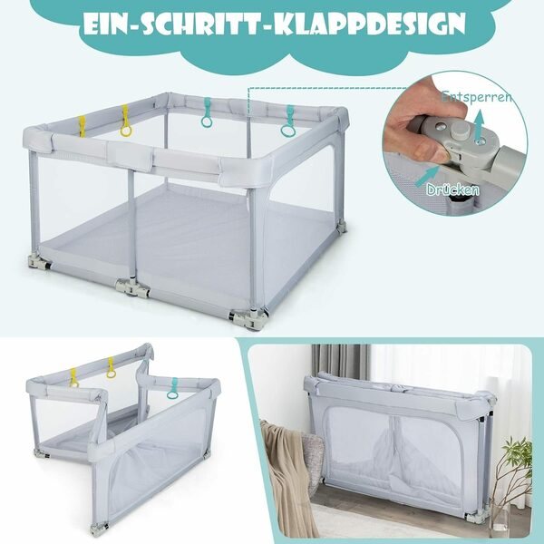 Bild 2 von KOMFOTTEU Laufstall Baby, mit Atmungsaktivem Netz & Reißverschluss, 124 x 124cm