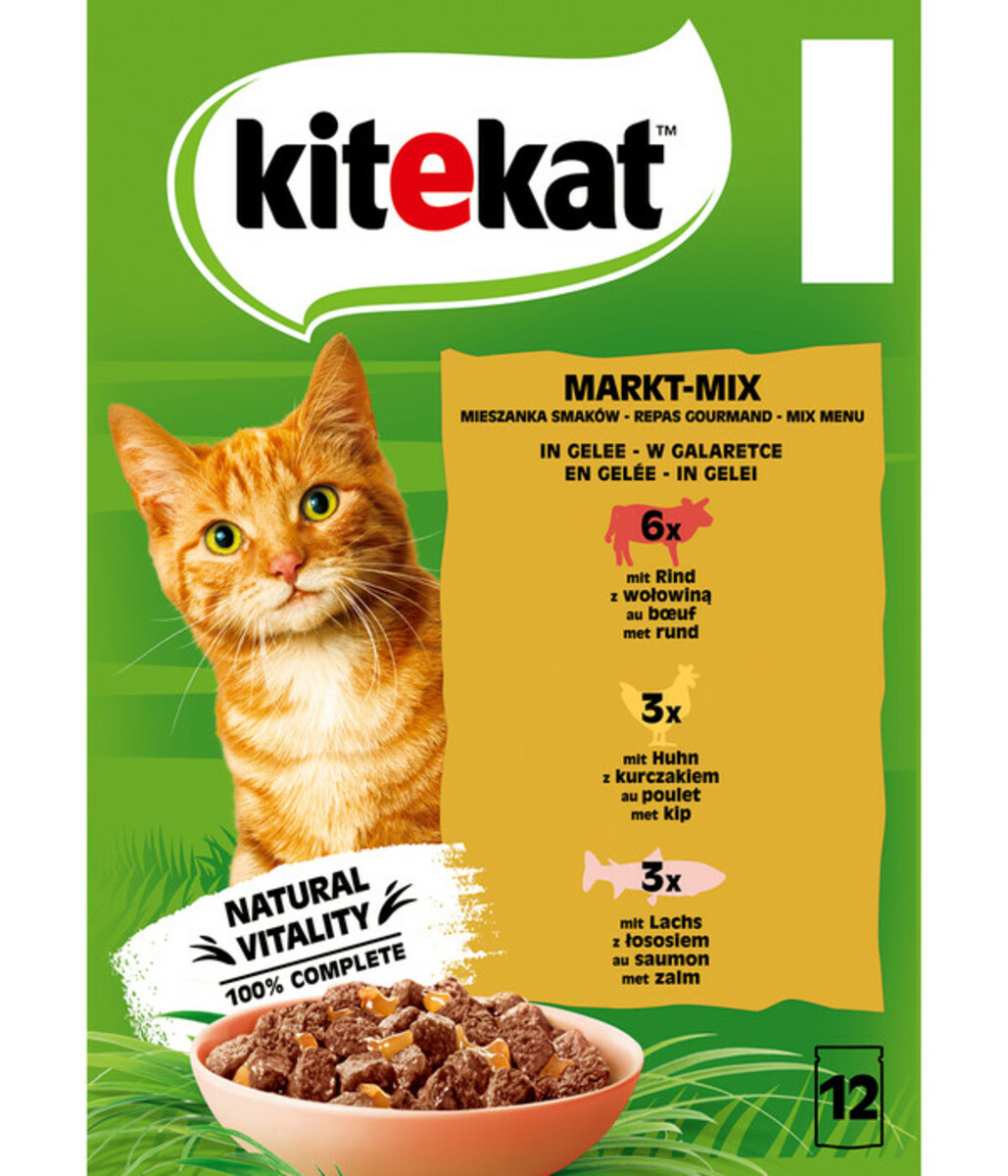 Bild 2 von KITEKAT® Nassfutter für Katzen Multipack Markt-Mix in Gelee, Adult, 12 x 85 g