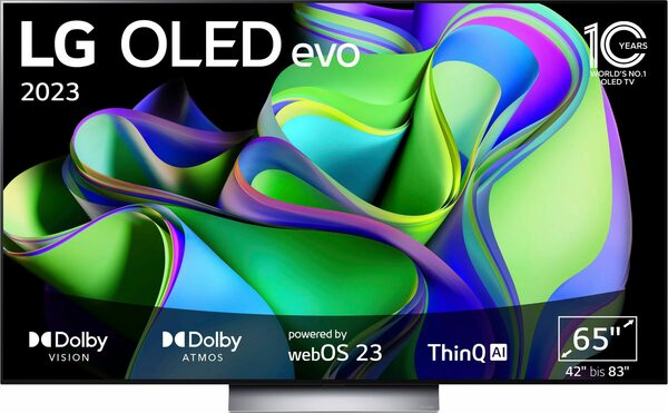 Bild 1 von LG OLED65C37LA OLED-Fernseher (165 cm/65 Zoll, 4K Ultra HD, Smart-TV, OLED evo, bis zu 120 Hz, α9 Gen6 4K AI-Prozessor, Twin Triple Tuner)