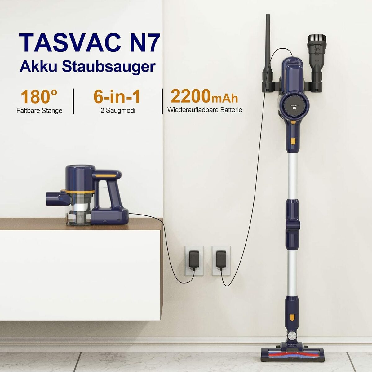 Bild 3 von TASVAC Akku-Stielstaubsauger TASVAC, 250,00 W, Akku Staubsauger, 25KPa, 55 Minuten, Akku-Hand-und Stielstaubsauger