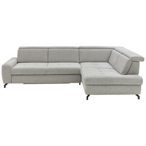 Beldomo Style Ecksofa, Hellgrau, Textil, 3-4-Sitzer, L-Form, Ottomane rechts, 310x220 cm, Fußauswahl, Sitzqualitäten, seitenverkehrt erhältlich, Hocker Armteil links, Wohnzimmer, Sofas & Couches,