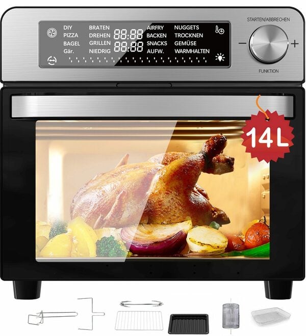 Bild 1 von EUARY Heißluftfritteuse 14L XXL Ohne Öl Air Fryer 1700W Heizluft Fritteuse LED-Touchscreen, Airfryer Einstellbare Zeit/Temperaturregelung für Luftbraten, Braten