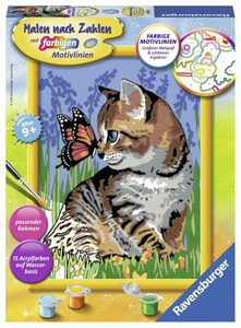 Ravensburger Malen nach Zahlen Katze mit Schmetterling, Made in Europe, FSC® - schützt Wald - weltweit