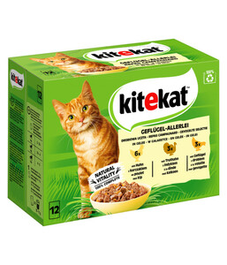 KITEKAT® Nassfutter für Katzen Multipack Geflügel-Allerlei in Gelee, Adult, 12 x 85 g