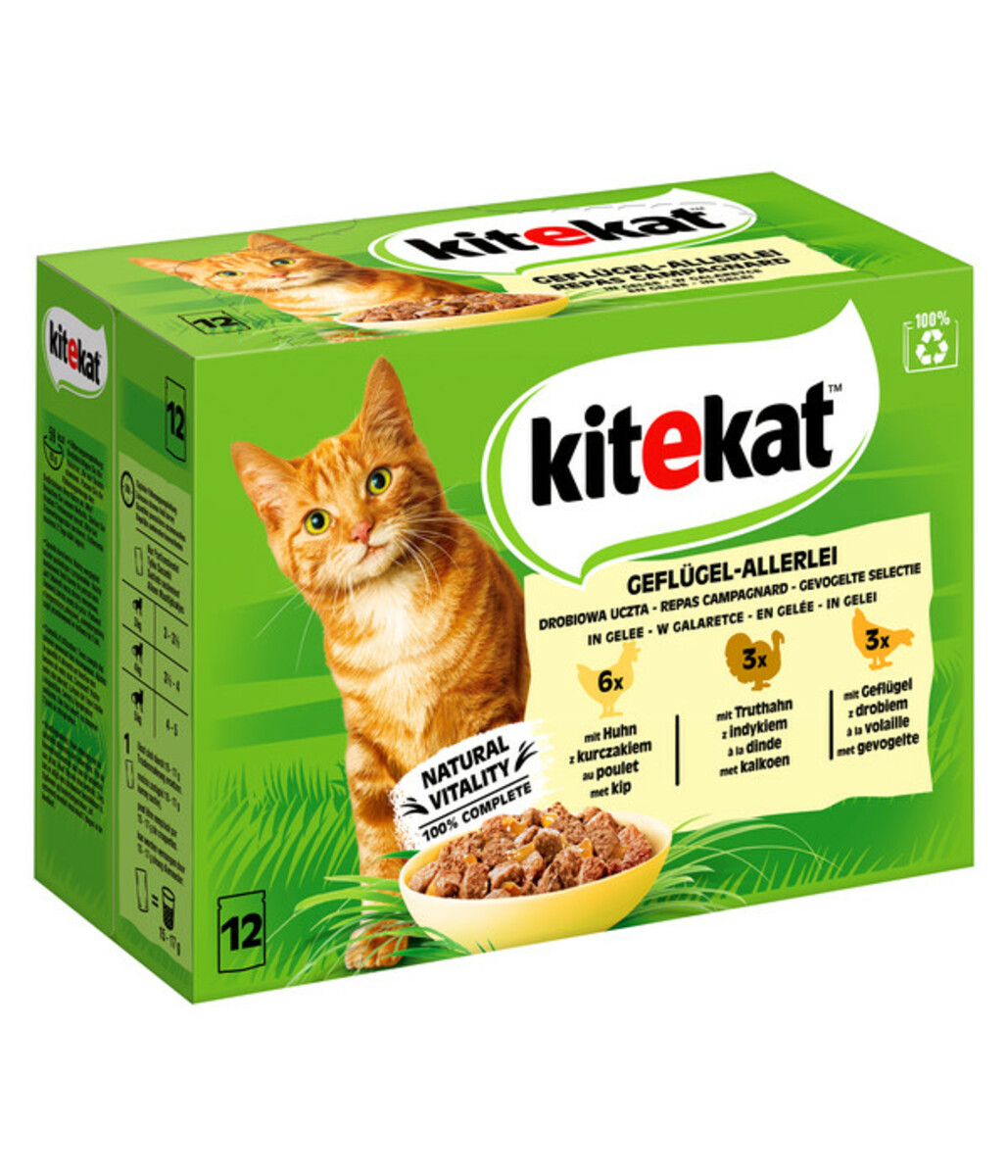 Bild 1 von KITEKAT® Nassfutter für Katzen Multipack Geflügel-Allerlei in Gelee, Adult, 12 x 85 g