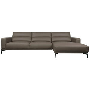 Livetastic Ecksofa, Grau, Leder, Echtleder, Rindleder, Kiefer, Kautschukholz, Meranti, Sperrholz, Hartholz, 4-Sitzer, Ottomane rechts, L-Form, 193x175 cm, Rücken echt, Wohnzimmer, Sofas & Couches, W