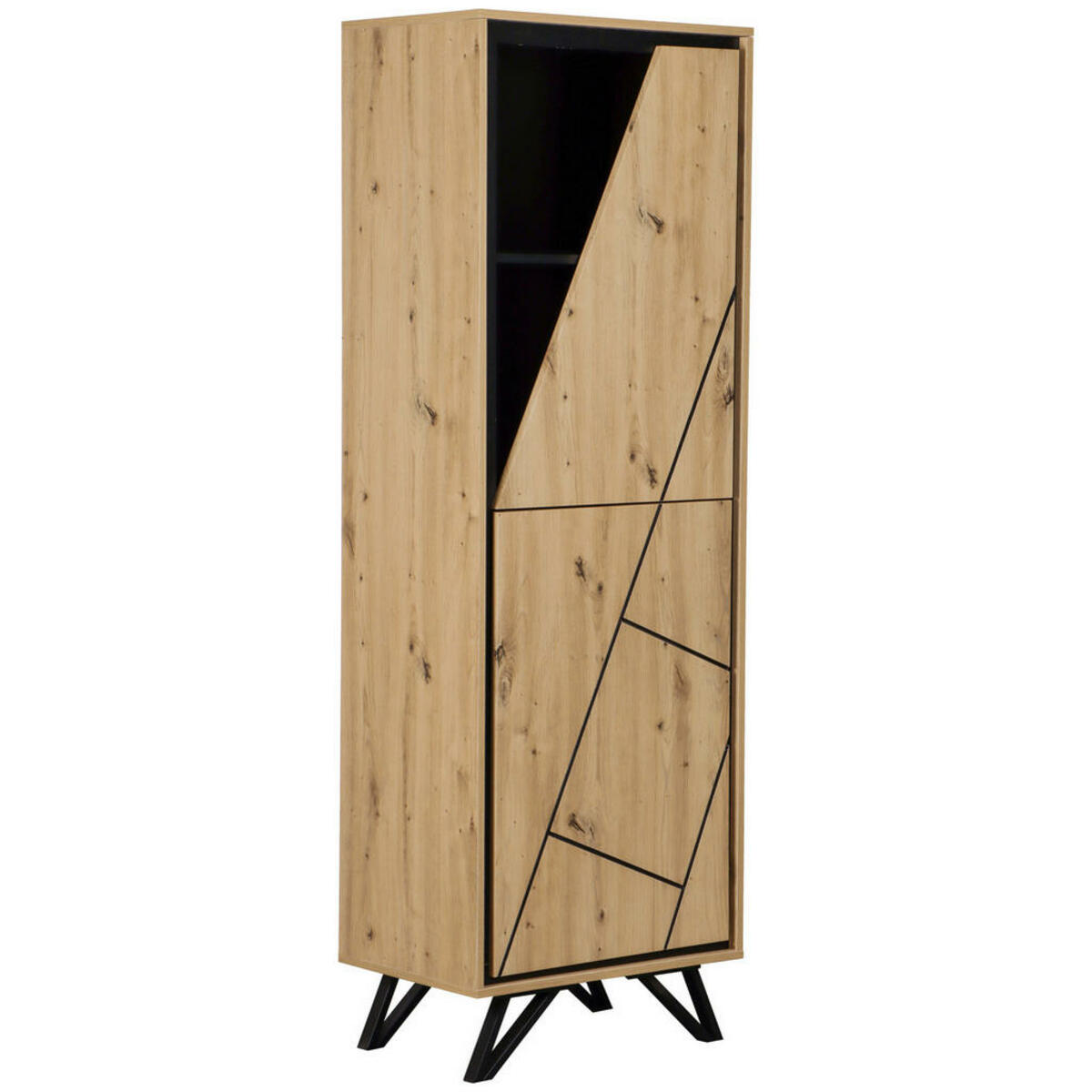 Bild 1 von Mid.you Highboard, Schwarz, Eiche, Metall, 3 Fächer, 60x40x180 cm, Bsci, Wohnzimmer, Kommoden & Sideboards, Highboards