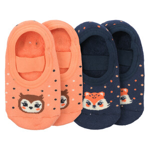 2 Paar Mädchen Stoppersocken mit Tier-Motiven DUNKELBLAU / ORANGE
