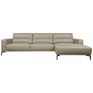 Livetastic Ecksofa, Greige, Leder, Echtleder, Rindleder, Kiefer, Kautschukholz, Meranti, Sperrholz, Hartholz, 4-Sitzer, Ottomane rechts, L-Form, 193x175 cm, Rücken echt, Wohnzimmer, Sofas & Couches,