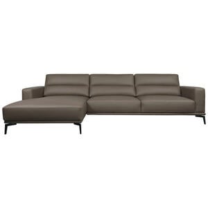 Livetastic Ecksofa, Grau, Leder, Echtleder, Rindleder, Kiefer, Kautschukholz, Meranti, Sperrholz, Hartholz, 4-Sitzer, Ottomane links, L-Form, 193x175 cm, Rücken echt, Wohnzimmer, Sofas & Couches, Wo