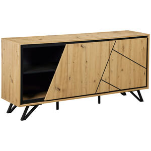 Mid.you Sideboard, Schwarz, Eiche, Metall, 3 Fächer, 162x40x77 cm, Bsci, Schlafzimmer, Schlafzimmer Kommoden