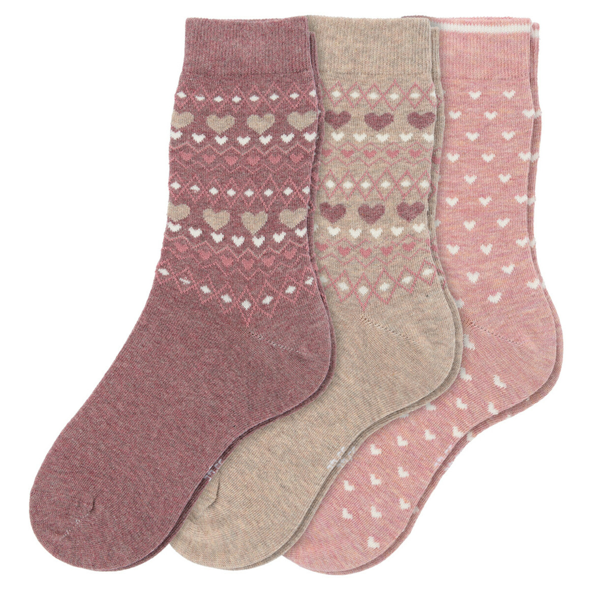 Bild 1 von 3 Paar Damen Socken in verschiedenen Dessins DUNKELROSA / ROSA / BEIGE