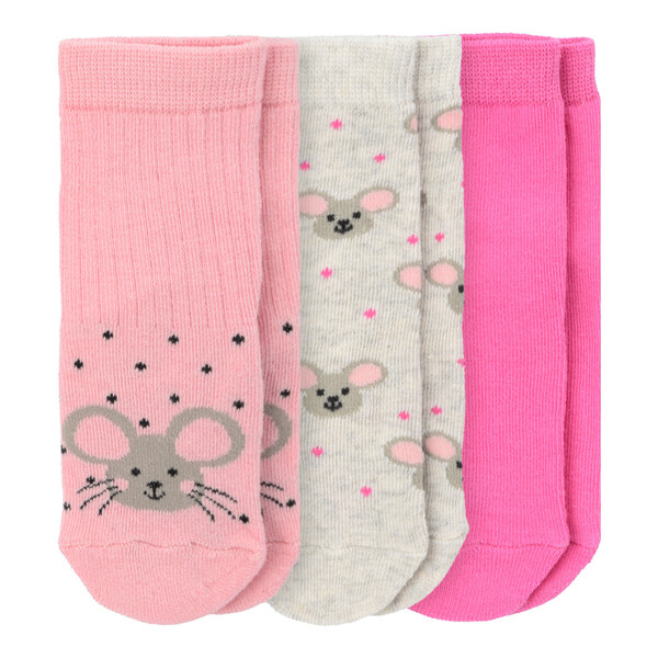 Bild 1 von 3 Paar Baby Socken mit Maus-Motiv PINK / ROSA / HELLGRAU