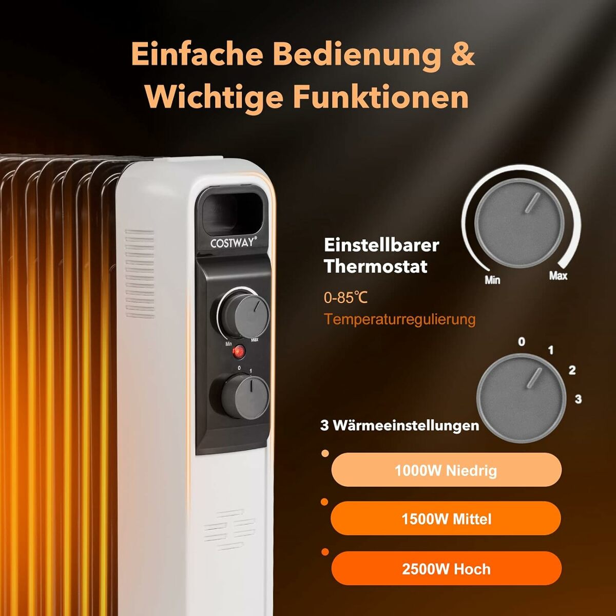 Bild 2 von COSTWAY 2500W Ölradiator 11 Rippen Heizkörper 5-35℃