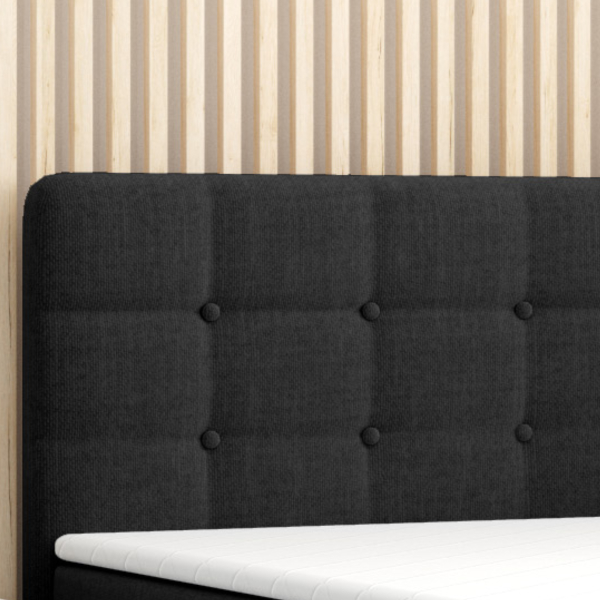 Bild 2 von Möbel Punkt Boxspringbett PRAG Chesterfield – Optik mit Bettkasten 180 x 200 cm Webstoff Schwarz Bet