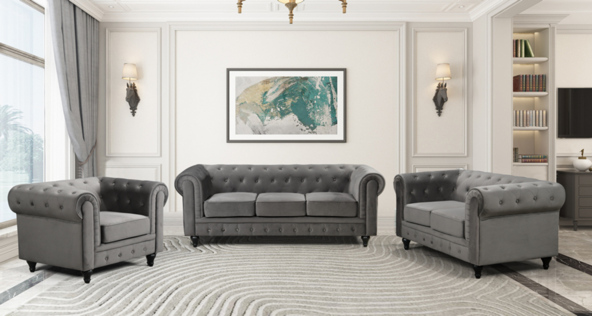 Bild 1 von Happy Home gepolsteter 3-2-1 Sitzer Sofa-Set HSP106-DGR dunkelgrau