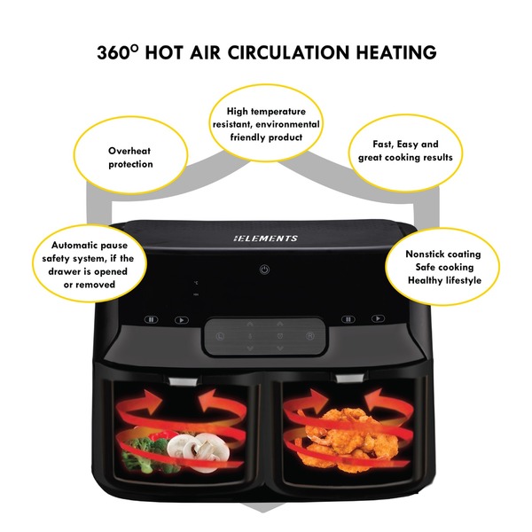 Bild 4 von KB Elements ELK90FD2 Digital Doppel-Heißluftfritteuse 9,0 Liter 1700 Watt