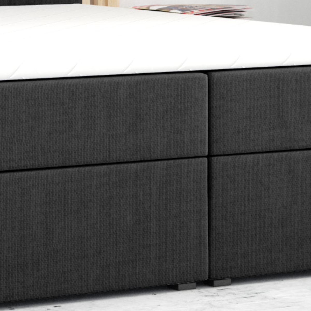 Bild 4 von Möbel Punkt Boxspringbett PRAG Chesterfield – Optik mit Bettkasten 180 x 200 cm Webstoff Schwarz Bet