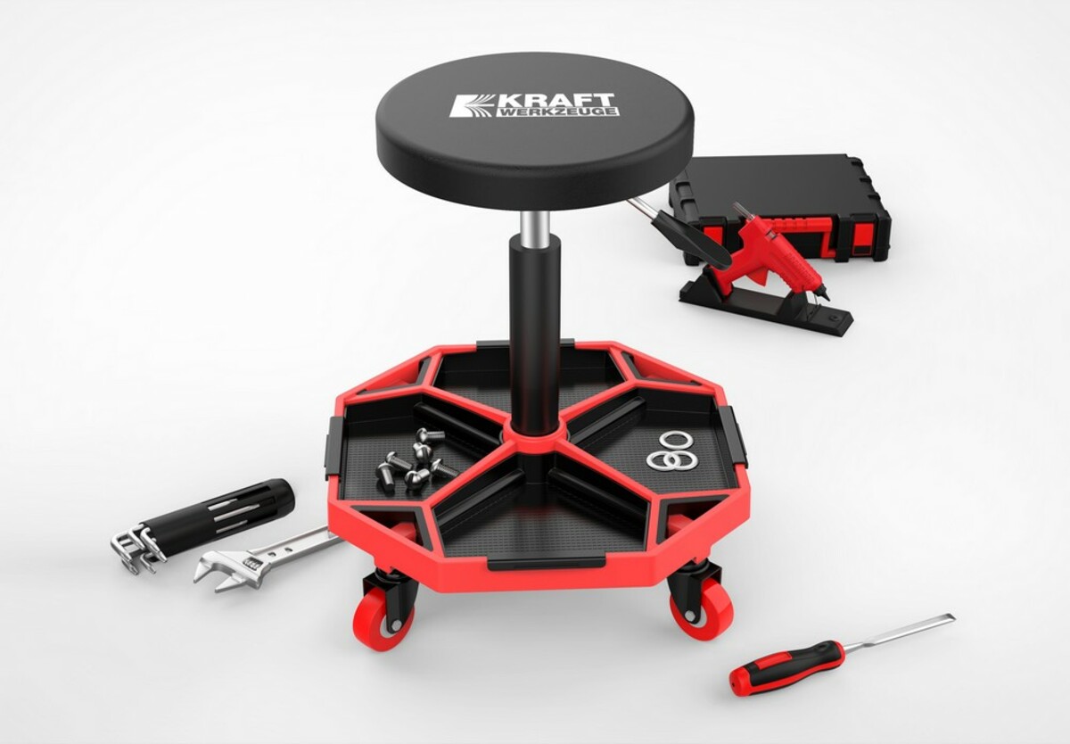 Bild 1 von Kraft Werkzeuge Auto Werkstatt Rollhocker mit 4 herausnehmbaren Werkzeugablagen