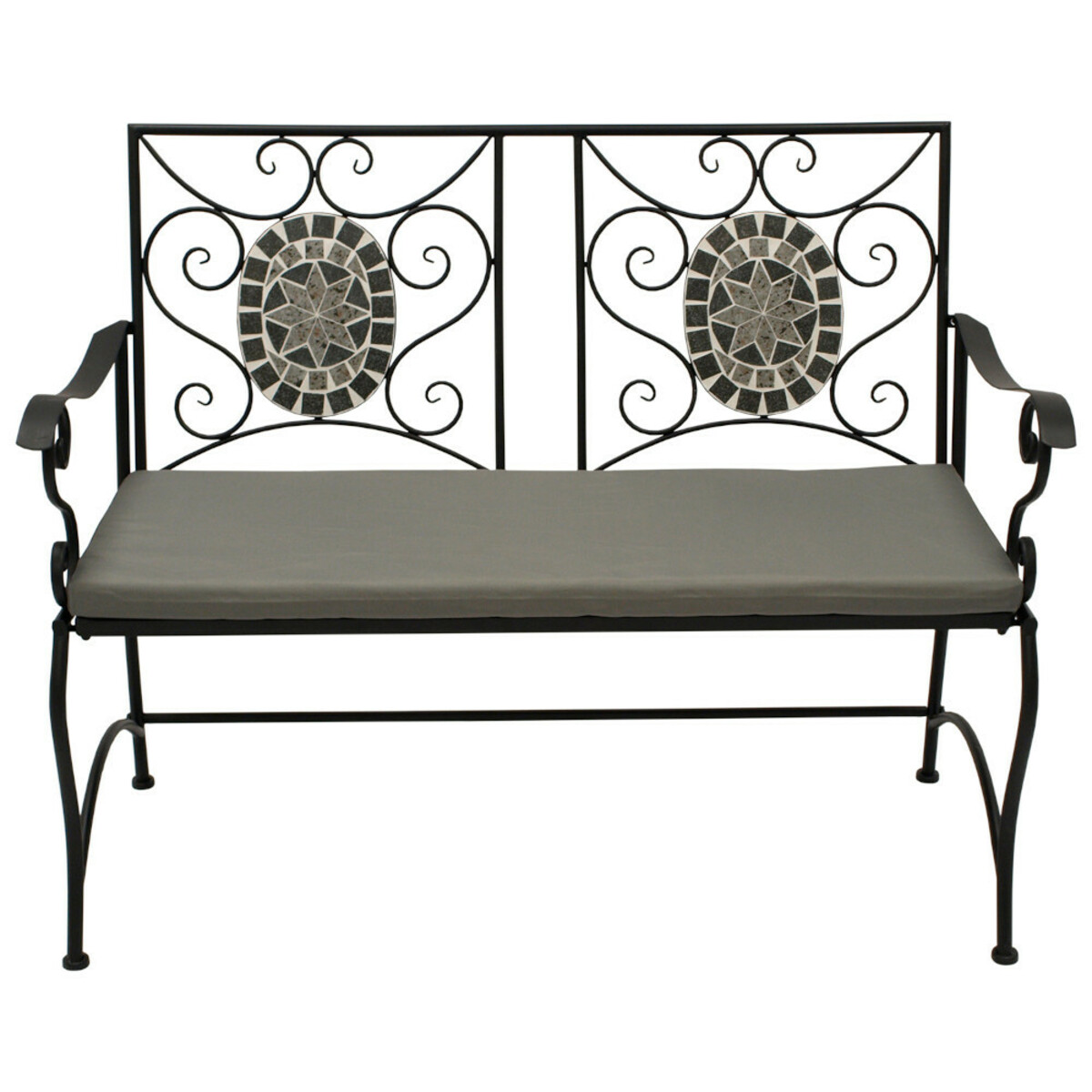 Bild 1 von Gartenbank 2-Sitzer mit Eisengestell und Mosaik-Verzierung in Grau