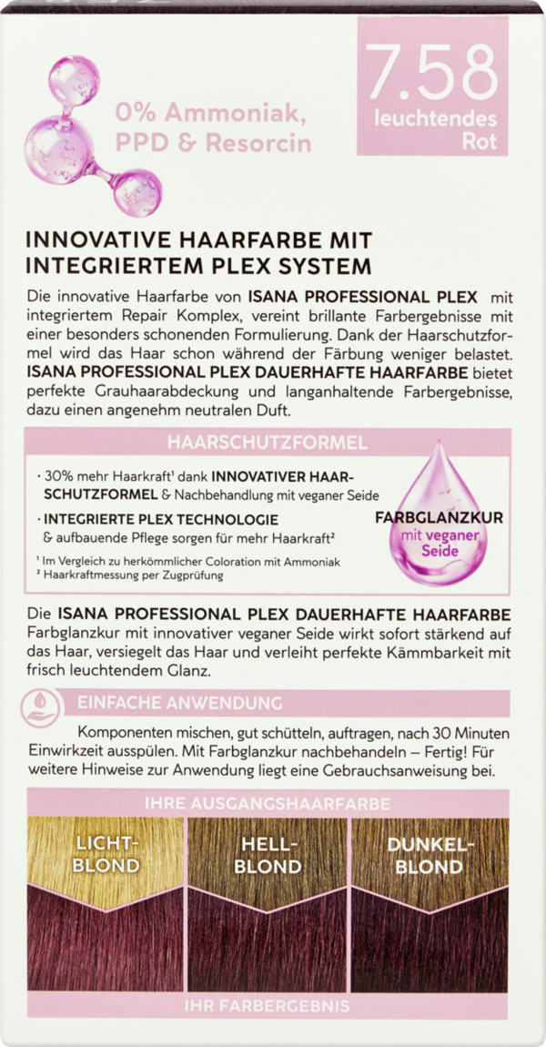 Bild 4 von ISANA PROFESSIONAL Plex dauerhafte Haarfarbe 7.58 leuchtendes Rot