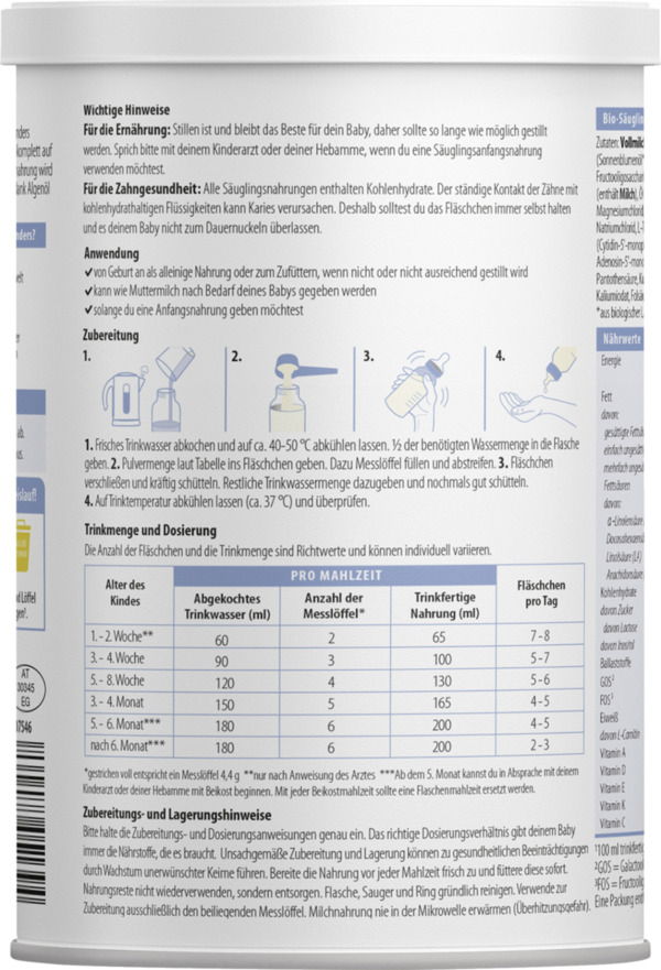 Bild 4 von Löwenzahn Organics Bio PRE Anfangsmilch aus Vollmilch