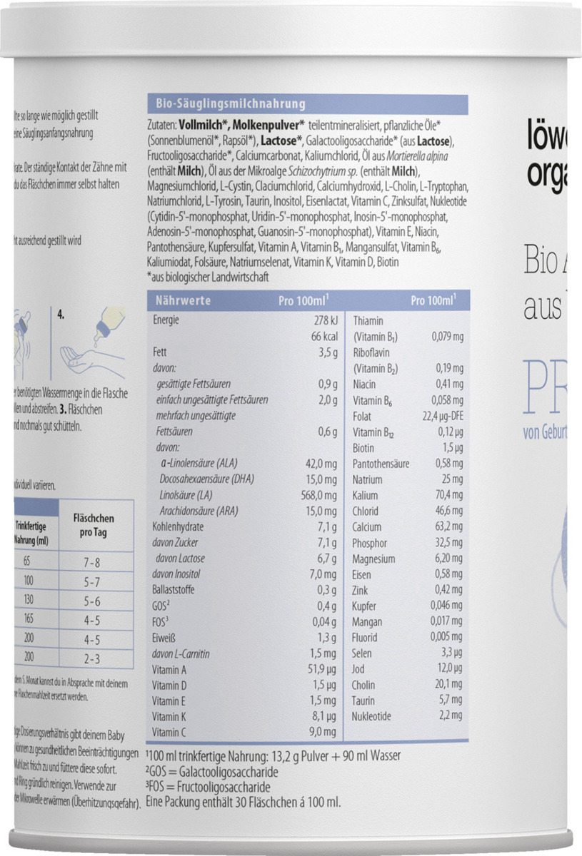 Bild 3 von Löwenzahn Organics Bio PRE Anfangsmilch aus Vollmilch
