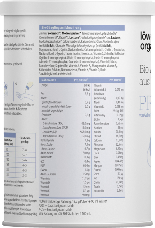 Bild 3 von Löwenzahn Organics Bio PRE Anfangsmilch aus Vollmilch